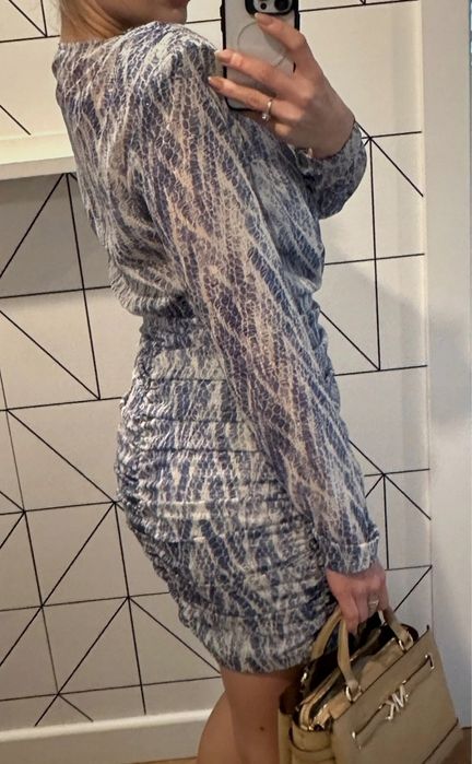 Sukienka ZARA z marszczeniem hiszpanka wzór zwierzęcy