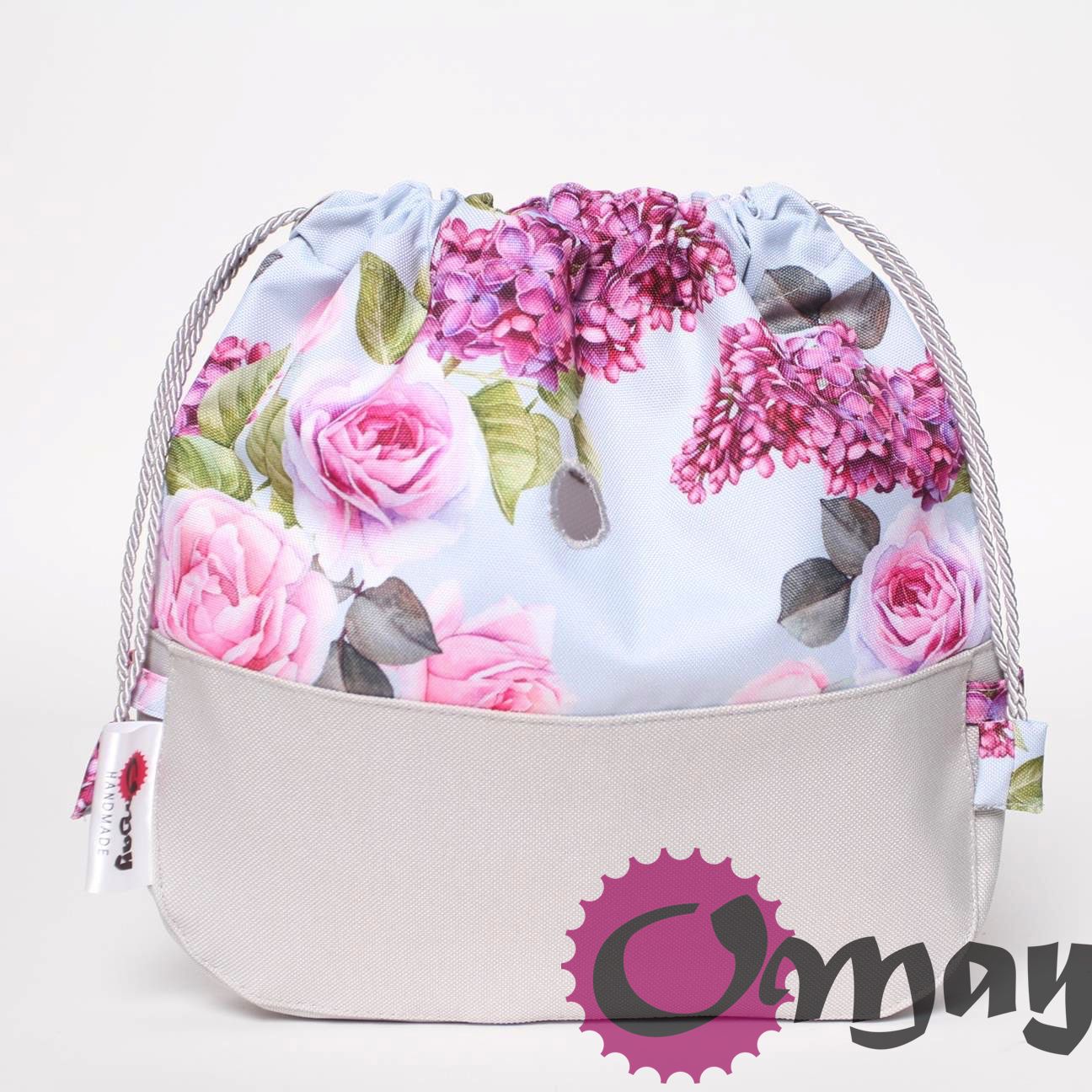 Szary organizer OBAG MOON LIGHT worek róże bzy 2 kieszenie komin OMAY