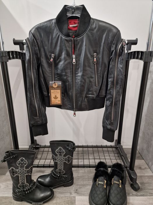 Kurtka Ramoneska Bomberka XS S 36 Skóra Dsquared