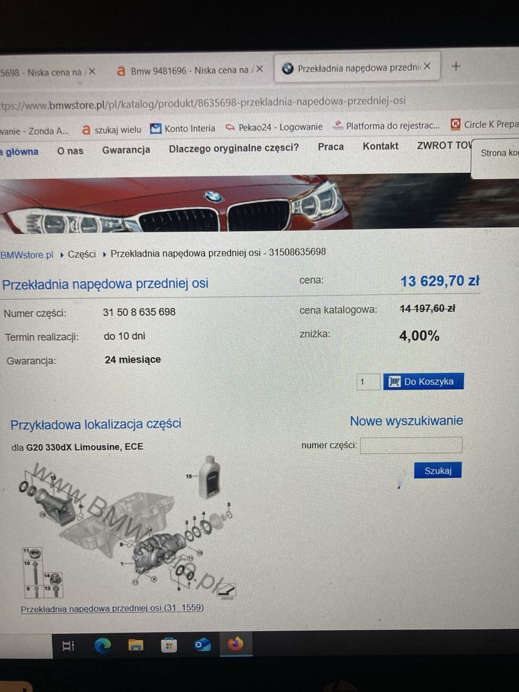 Bmw g20 g21 g30 g31 330dx 530dx 2,47 dyfer most przód 6tys.km