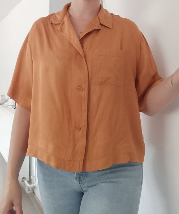 Luźna zwiewna koszula Crop top oversize wiskoza H&M bluzka krótki ręka