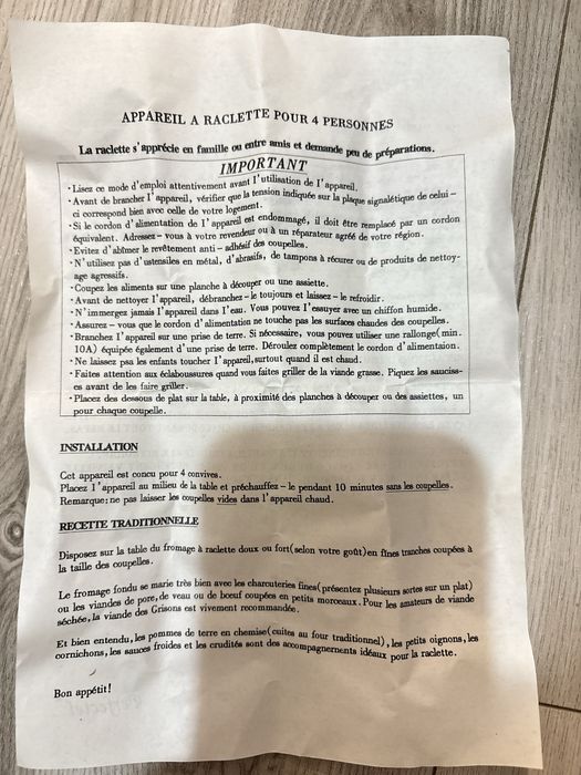 Grill do Raclette dla 4 Osób Perfectel RR 1000