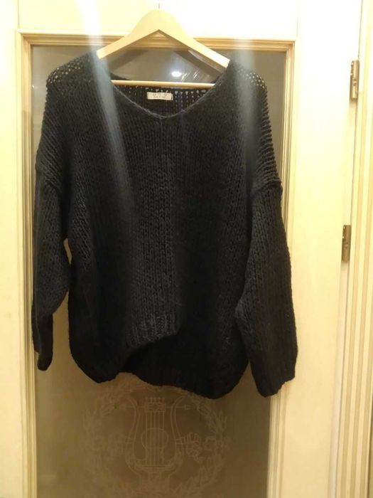 Италия: вязаный длинный кардиган/платье + черный свитерок оверсайз