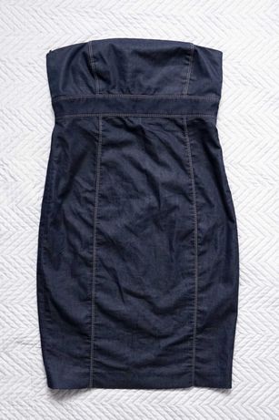 Granatowa mini sukienka bez ramiączek Zara S
