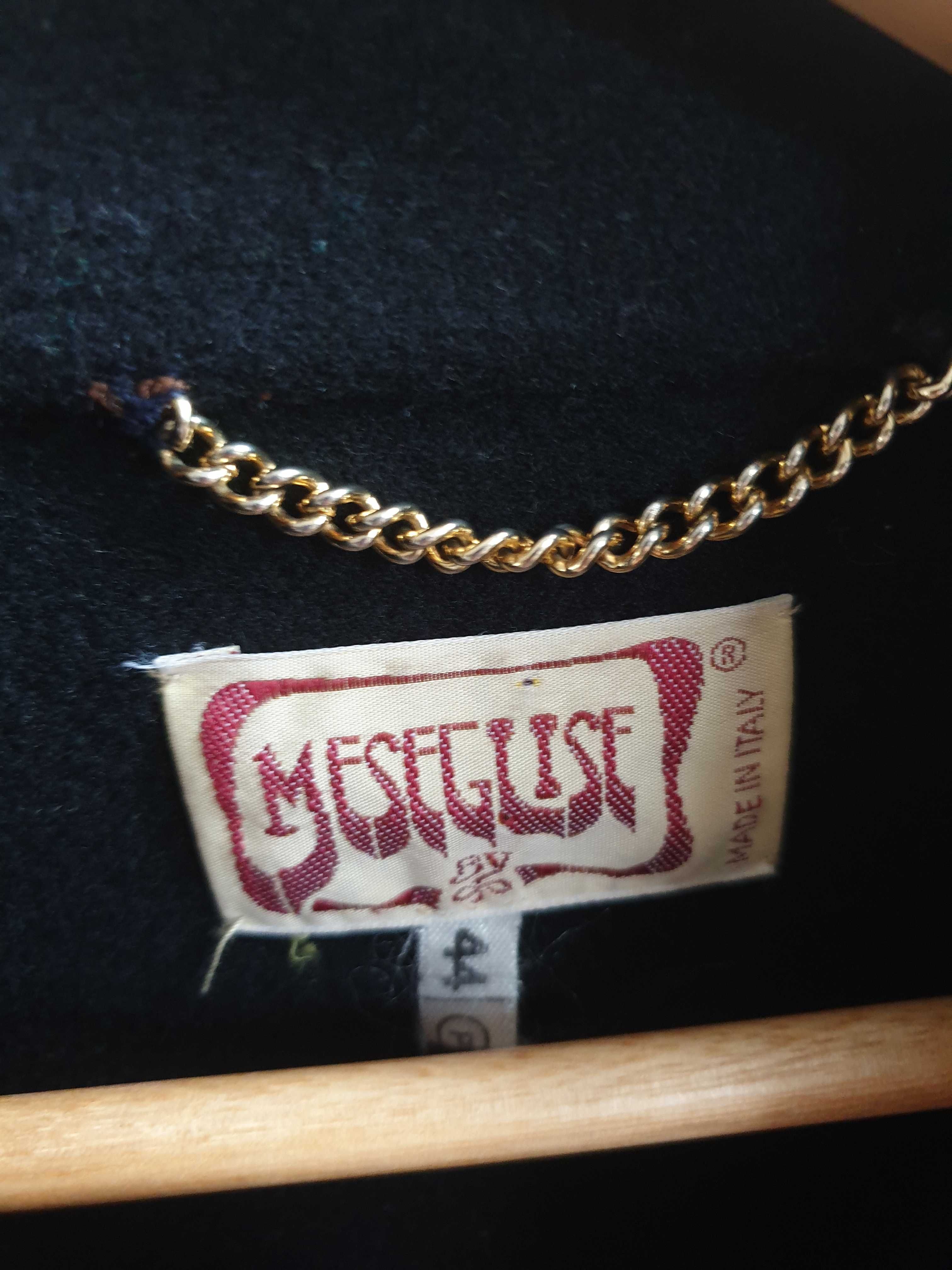 Wełniany włoski płaszcz kurtka vintage czarny 44 Meseglise oversize