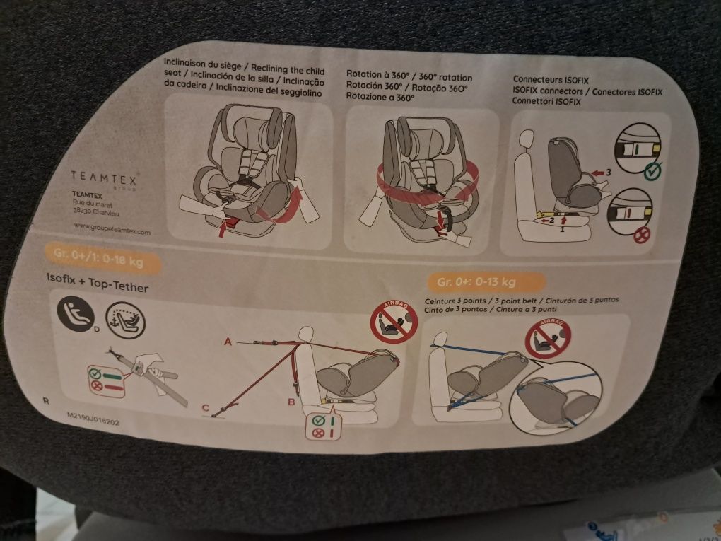 Cadeira auto com rotação 360° com isofix dos 0 aos 12 anos