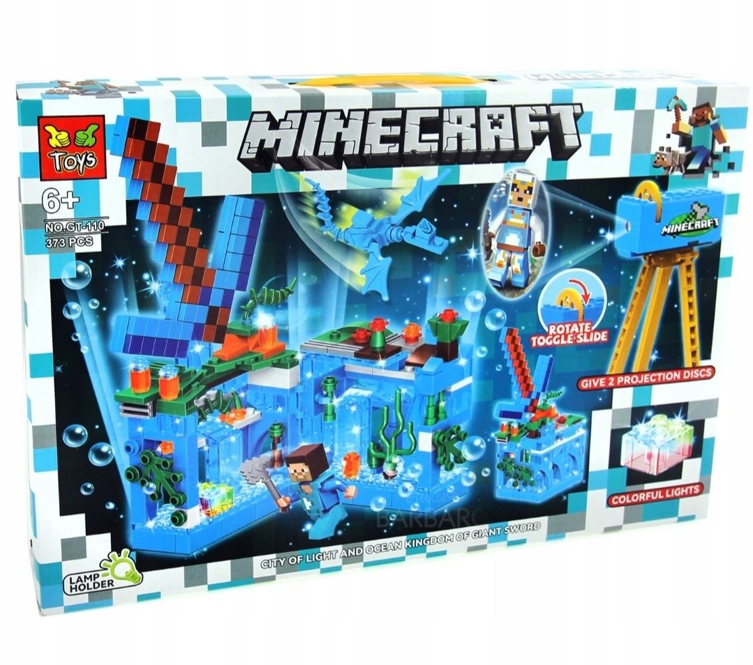 Klocki Minecraft Wodna Jaskinia Forteca z PROJEKTOREM 373 el.
