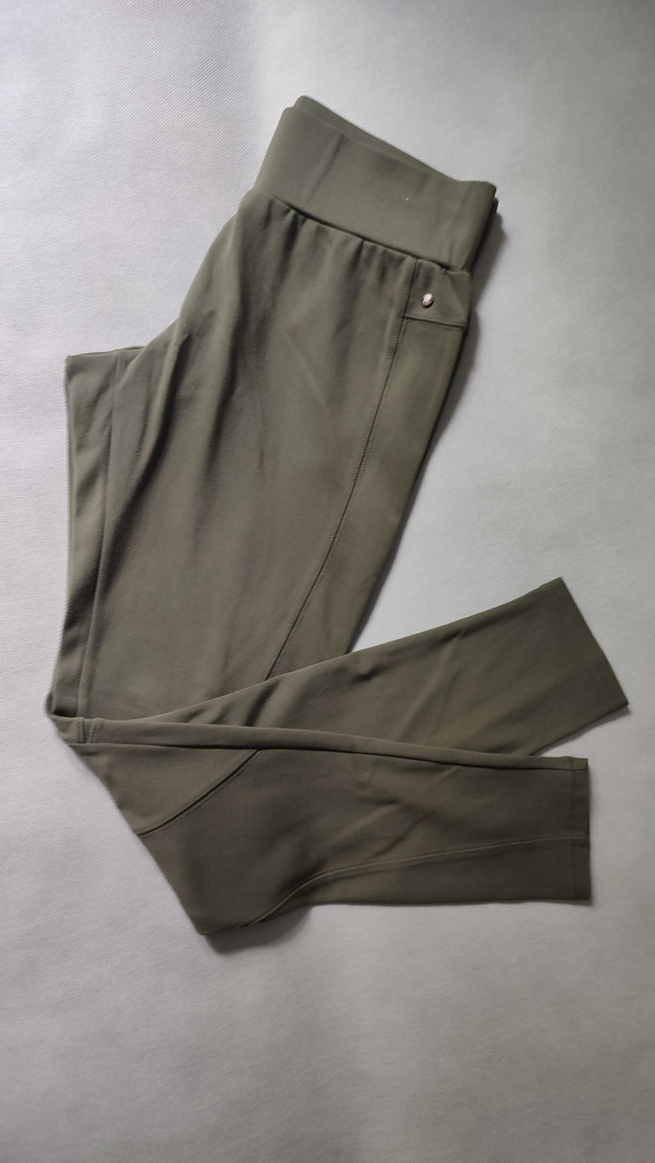 Bawełniane legginsy damskie khaki klasyczne długie nogawki rozmiar L