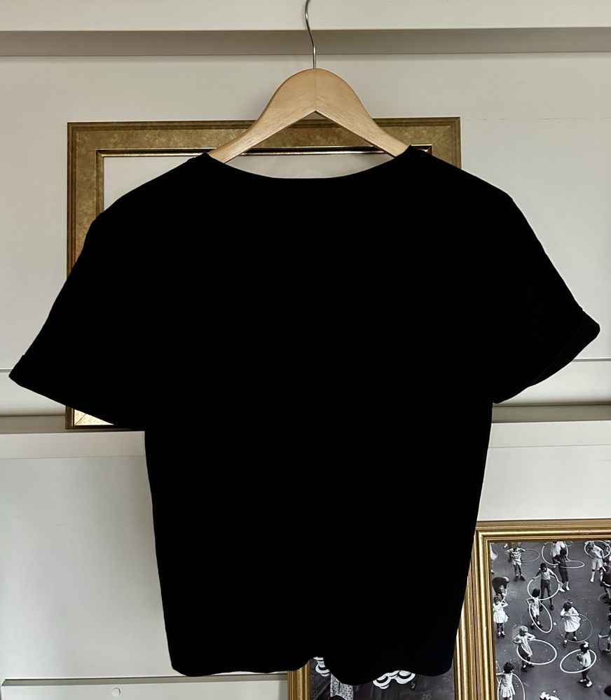 Święta Czarna bluzka Zaquad S 36 z gwiazdką Czarny t-shirt świąteczny