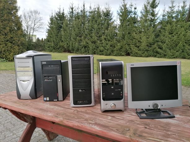 4 obudowy PC, monitor, drukarka, skaner, soft, kable, soft - sprawne