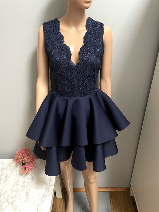 Granatowa rozkloszowana sukienka EMO S