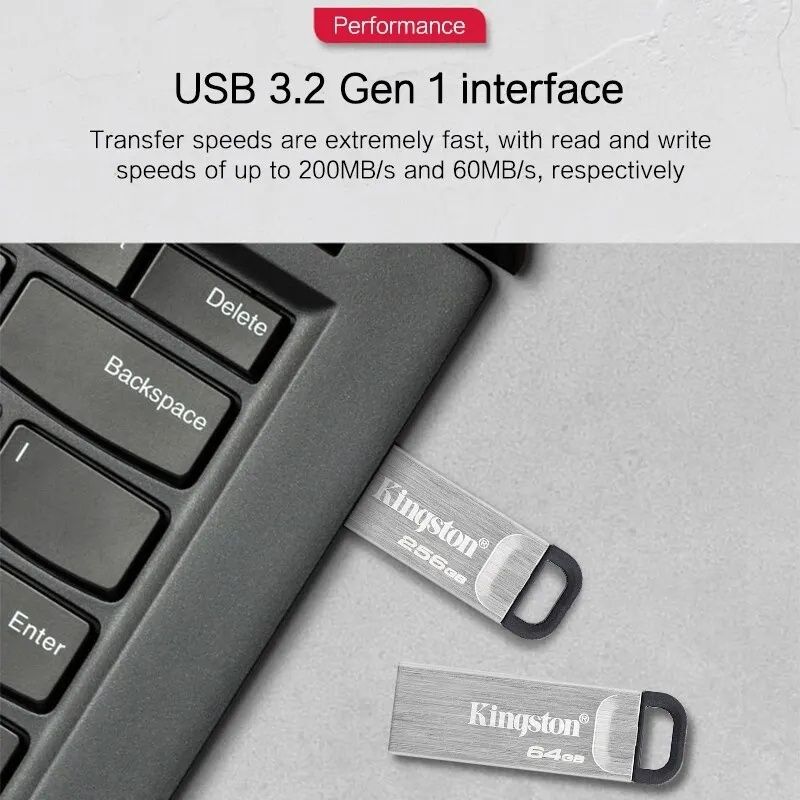 Флешка Kingston 64 Gb DTKN USB 3.2 Gen 1,металева.