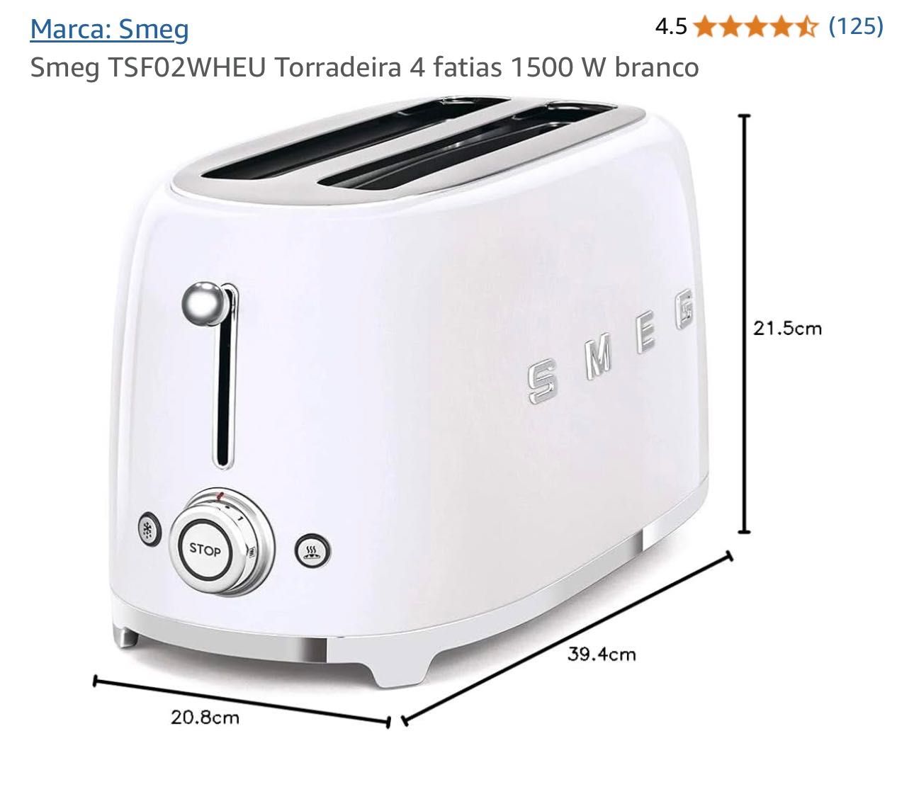 Torradeira Smeg TSFO2WHEU, 1500 W