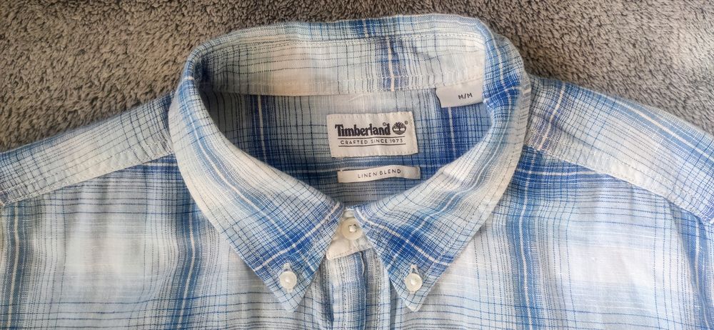 Modna koszula długi rękaw w kratę Timberland M 65% len 35% bawełna
