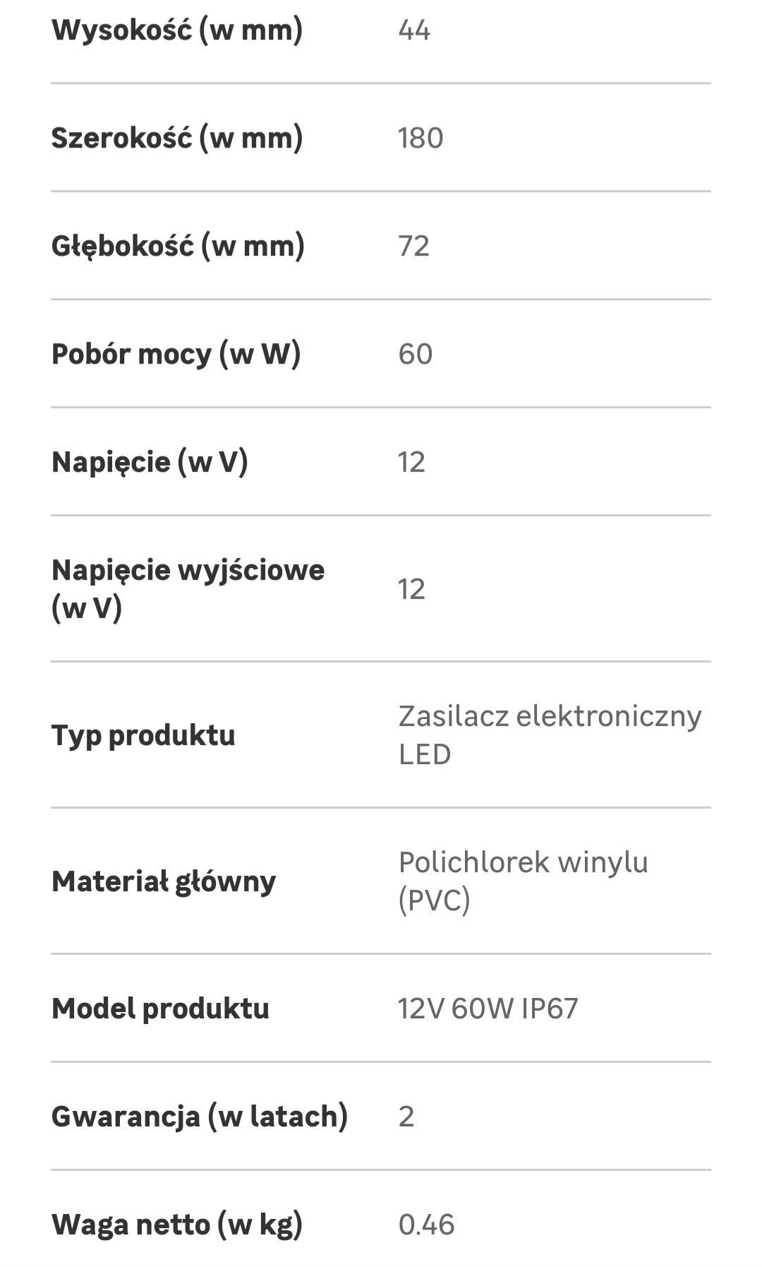 Zasilacz LED 60W/12V do taśm LED.