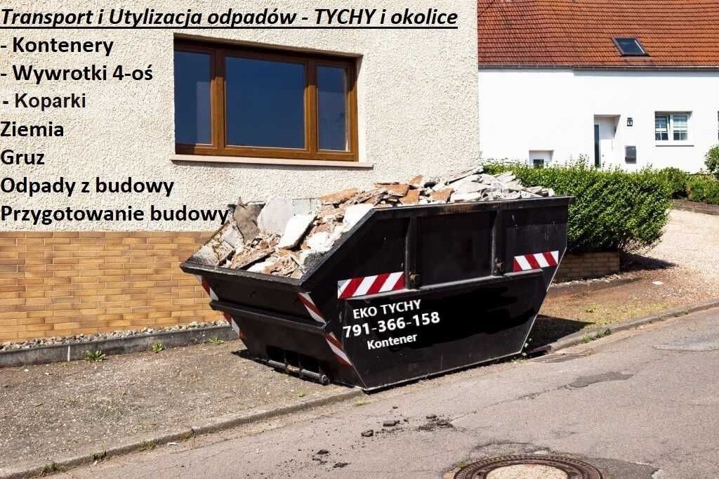 Wywóz odpadów. Rozbiórki - Wywrotka Koparka Transport Kontener Gruz