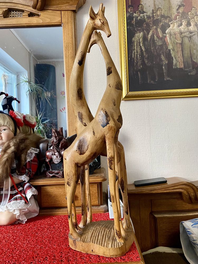 Большая статуэтка, фигура два жирафа, жираф, африканское дерево