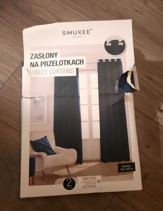 Nowe dwie zasłony na przelotkach granatowe 140 x 250 cm