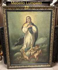Bardzo stary obraz malowany na płótnie w oryginalnej ramie  Maryja 72