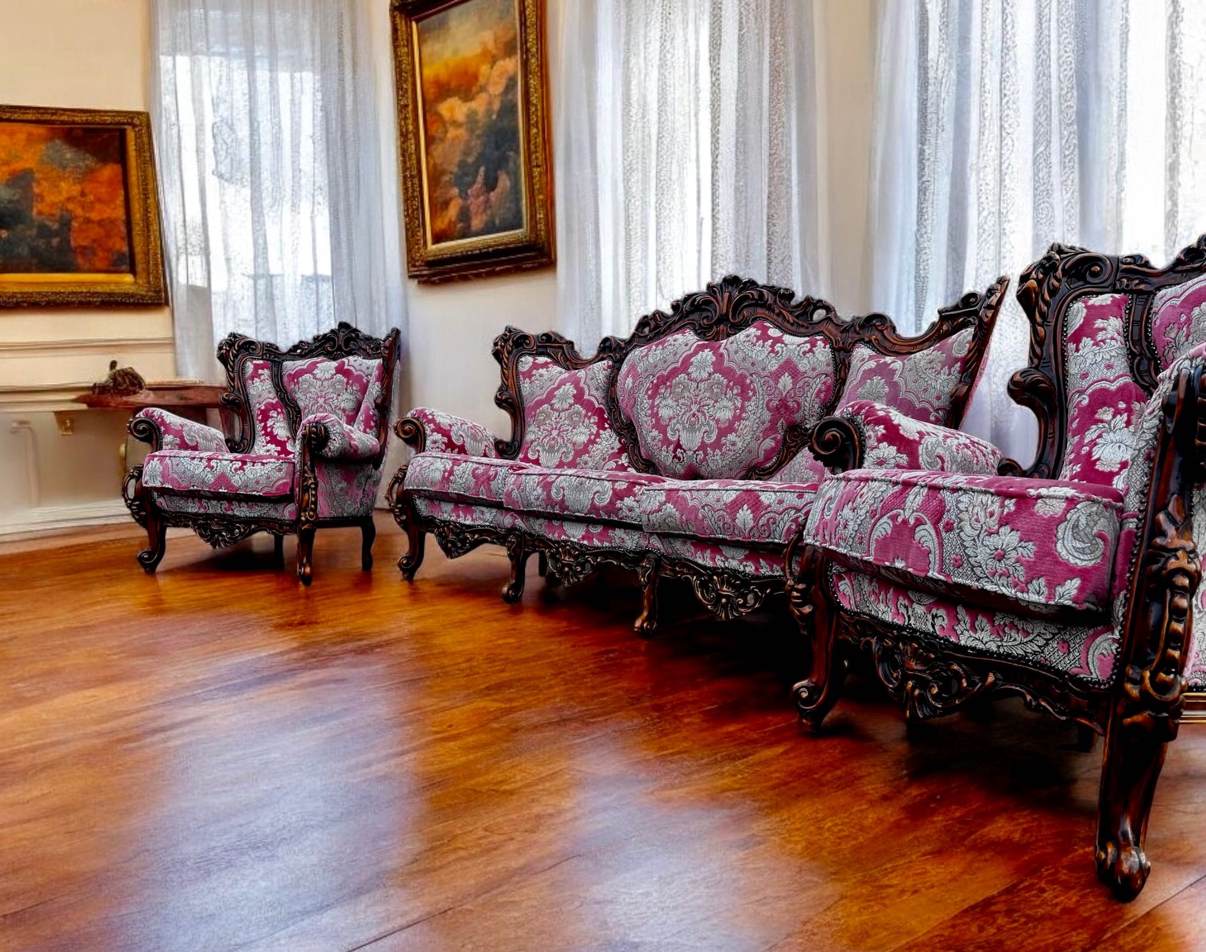 Piękny  Wypoczynek Sofa i 2 fotele w stylu włoskim - Bogato rzeźbiony