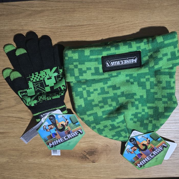 Zestaw czapka i rękawiczki Minecraft dla chłopca nowy