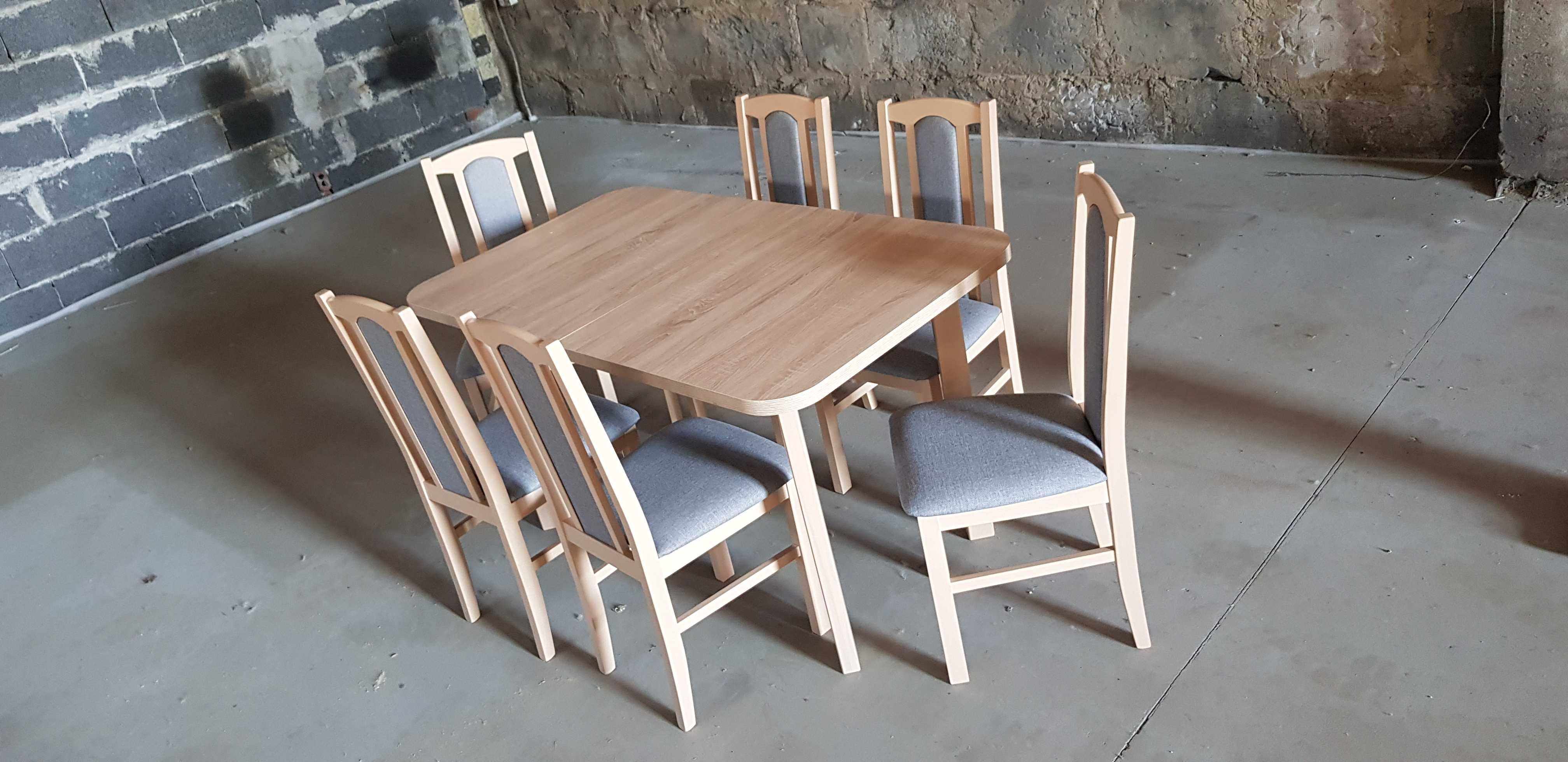 Nowe: Stół 80x140/180 + 6 krzeseł, sonoma + szary , dostawa cała PL