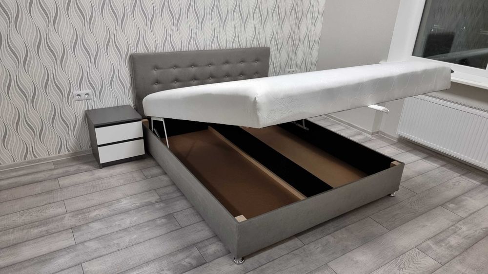 Кровать "Карина" Бисквитный, Одно-, Двоспальная. С матрасом. Ліжко