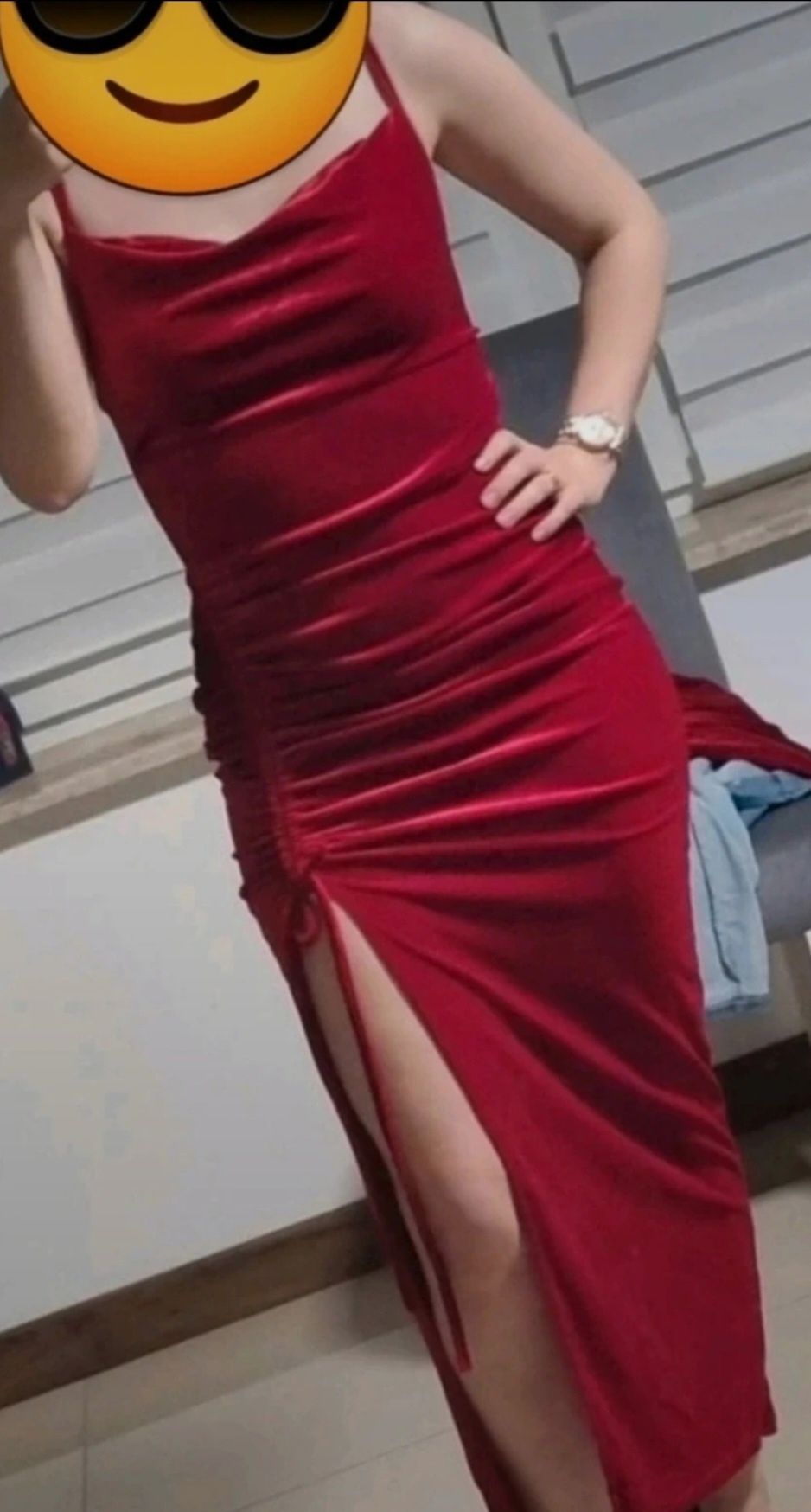 Nowa czerwona welurowa sukienka  maxi z rozcięciem L 40 impreza karnaw