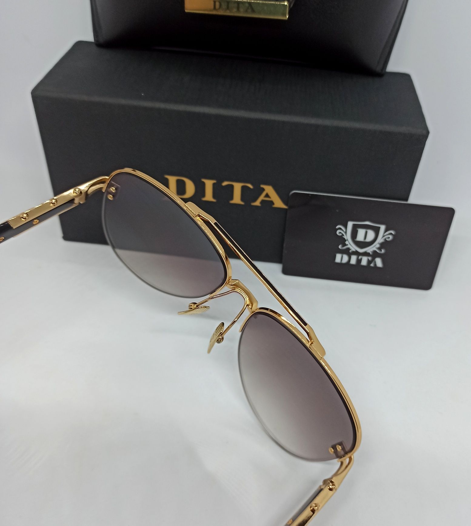 DITA очки мужские серые зеркальные в золотом металле капли люксовые