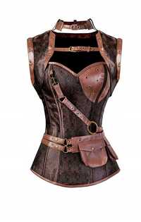 Brązowy gorset średniowiecze vintage cosplay przebranie XL 42