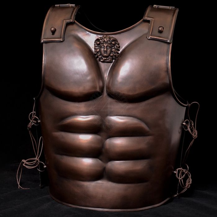 Krótki kirys Spartan Muscle. stalowy z wykończeniem z brązu