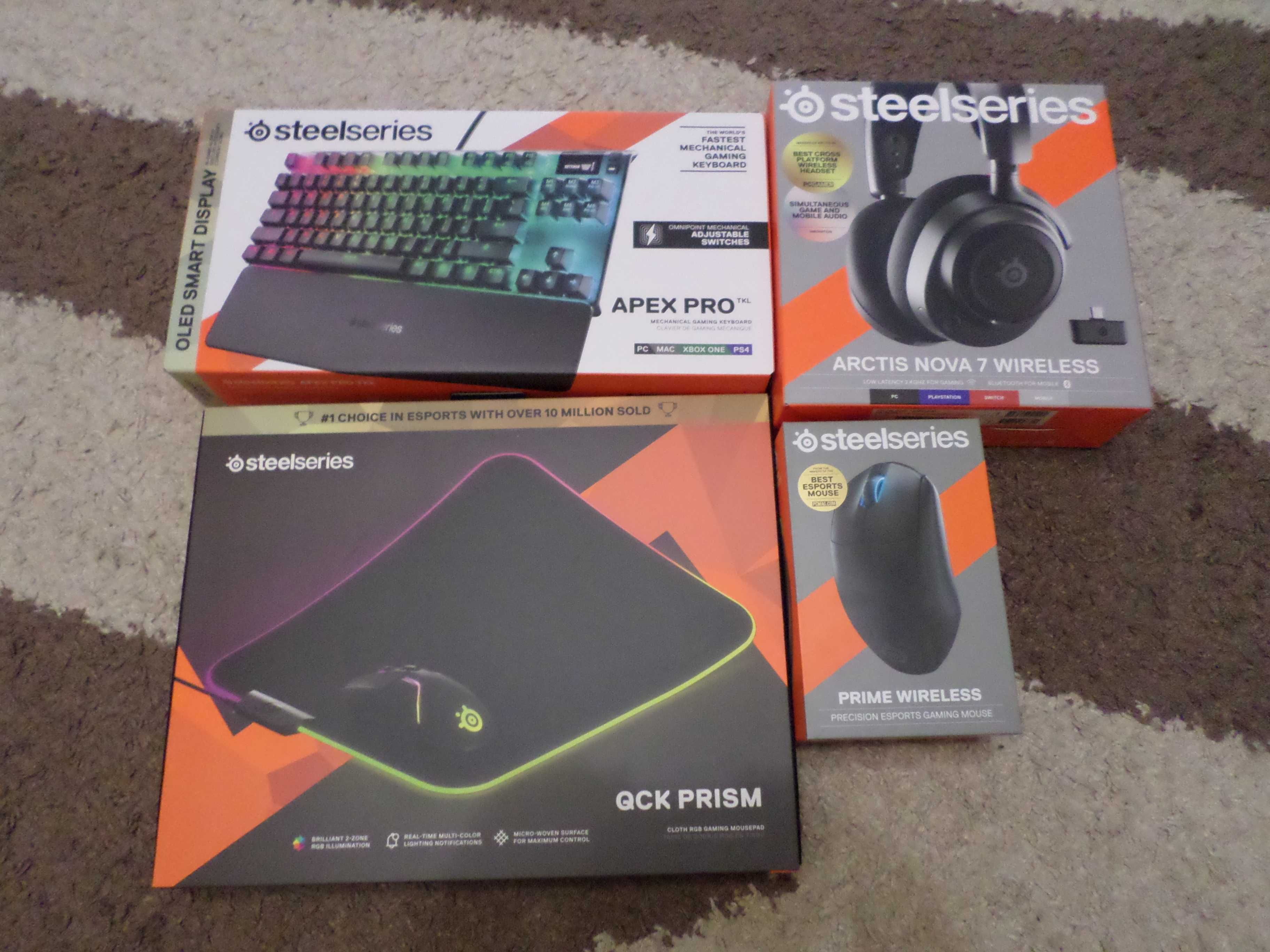 Steelseries Клавиатура Apex Pro TKL, Коврик QcK PRISM, Arctis Nova 7