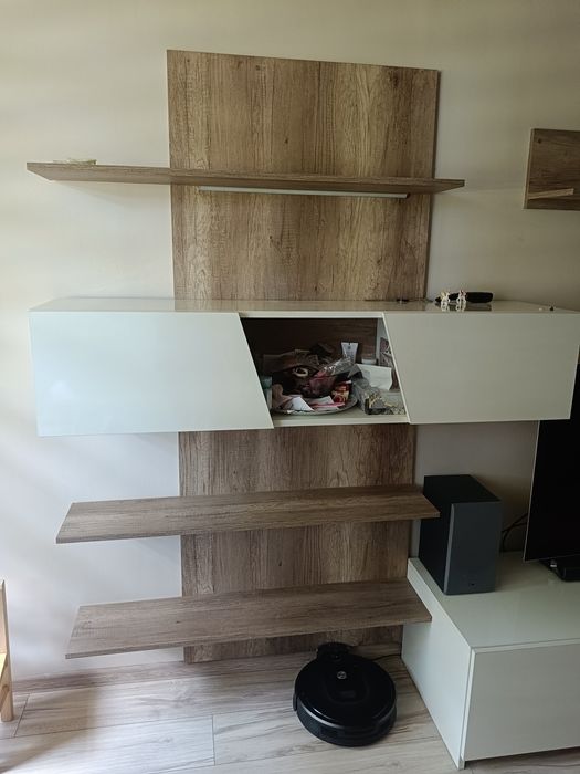 Meblościanka RTV szafka pod telewizor półka wisząca płyta biały połysk