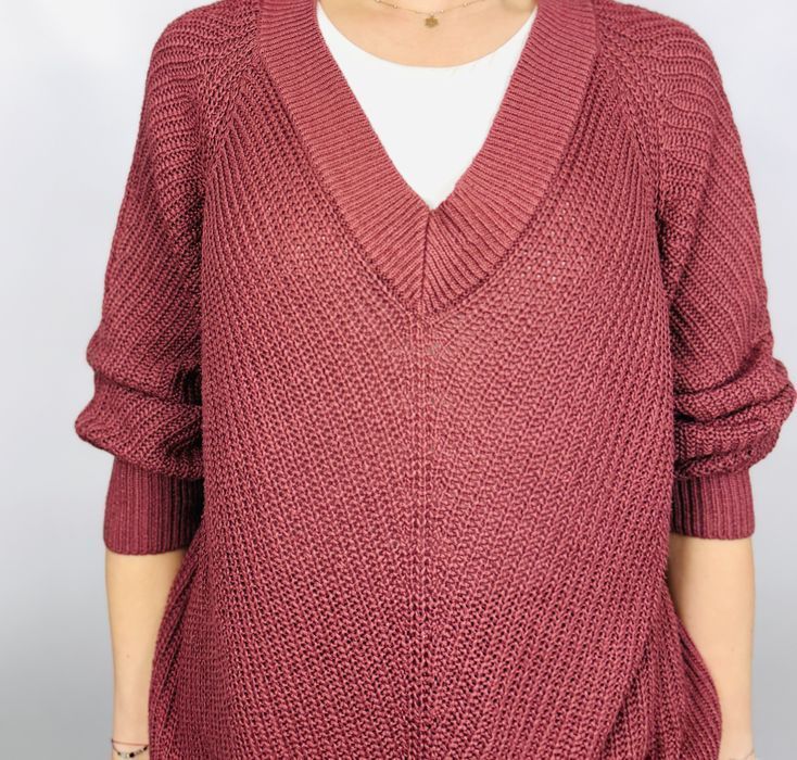 Sweter z dekoltem V w kolorze marsala L 40 Lindex