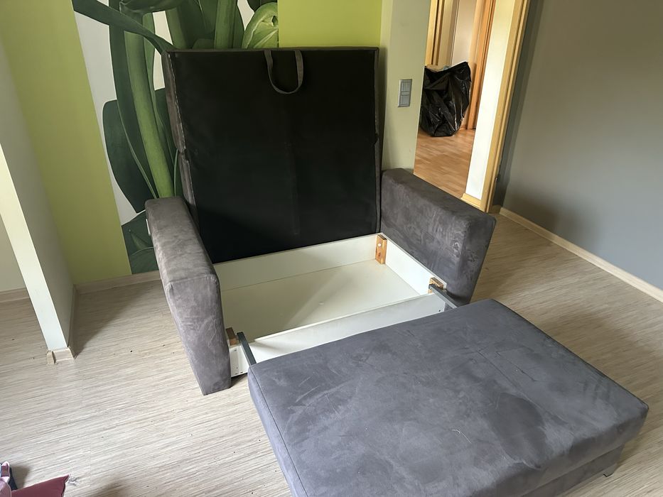 Kanapa sofa grafitowa dwuosobowa rozkladana z pojemnikiem