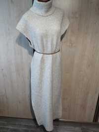 Lindex - sukienka sweterkowa maxi, golf, bez rękawów, akryl, wełna