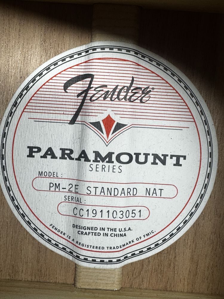Fender paramount pm-2e pm2e gitara elektroakustyczna parlor