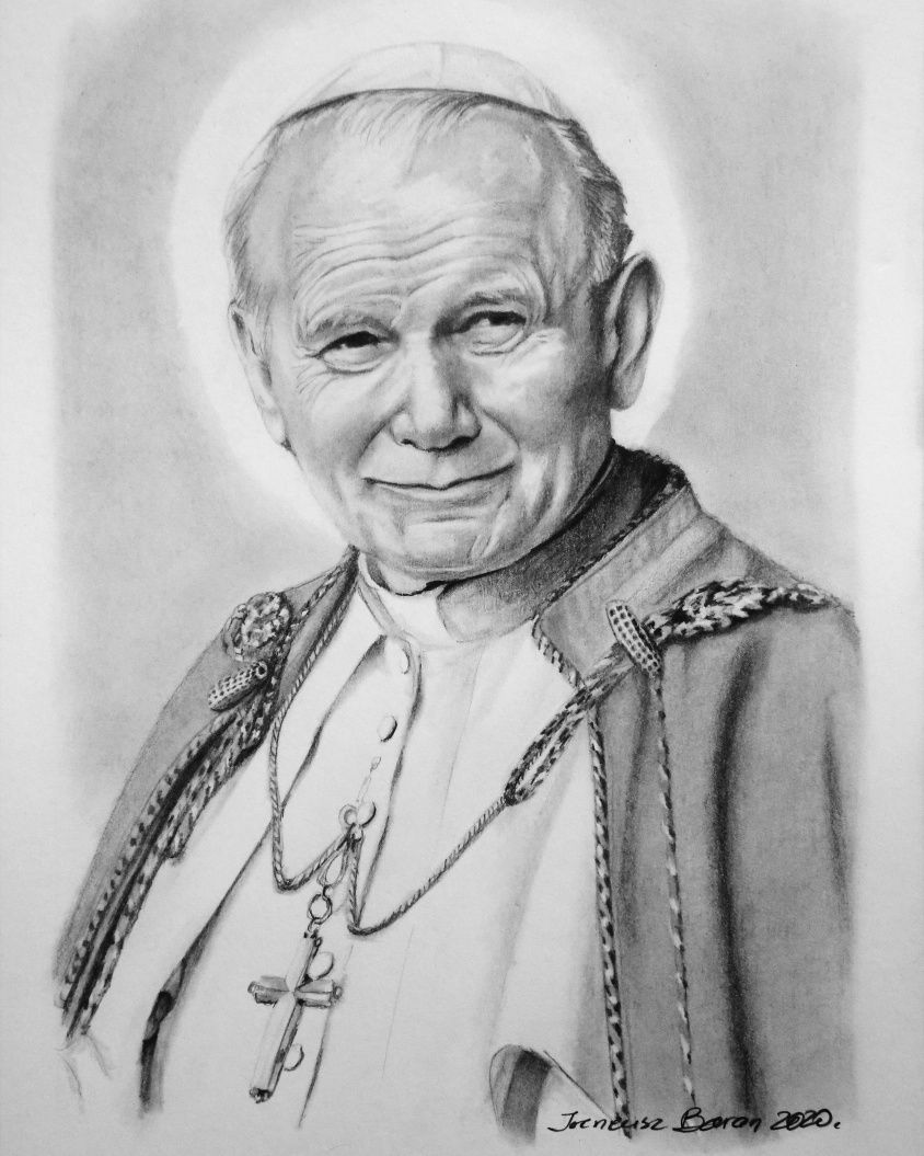 Portret Św Jana Pawła II ,grafika