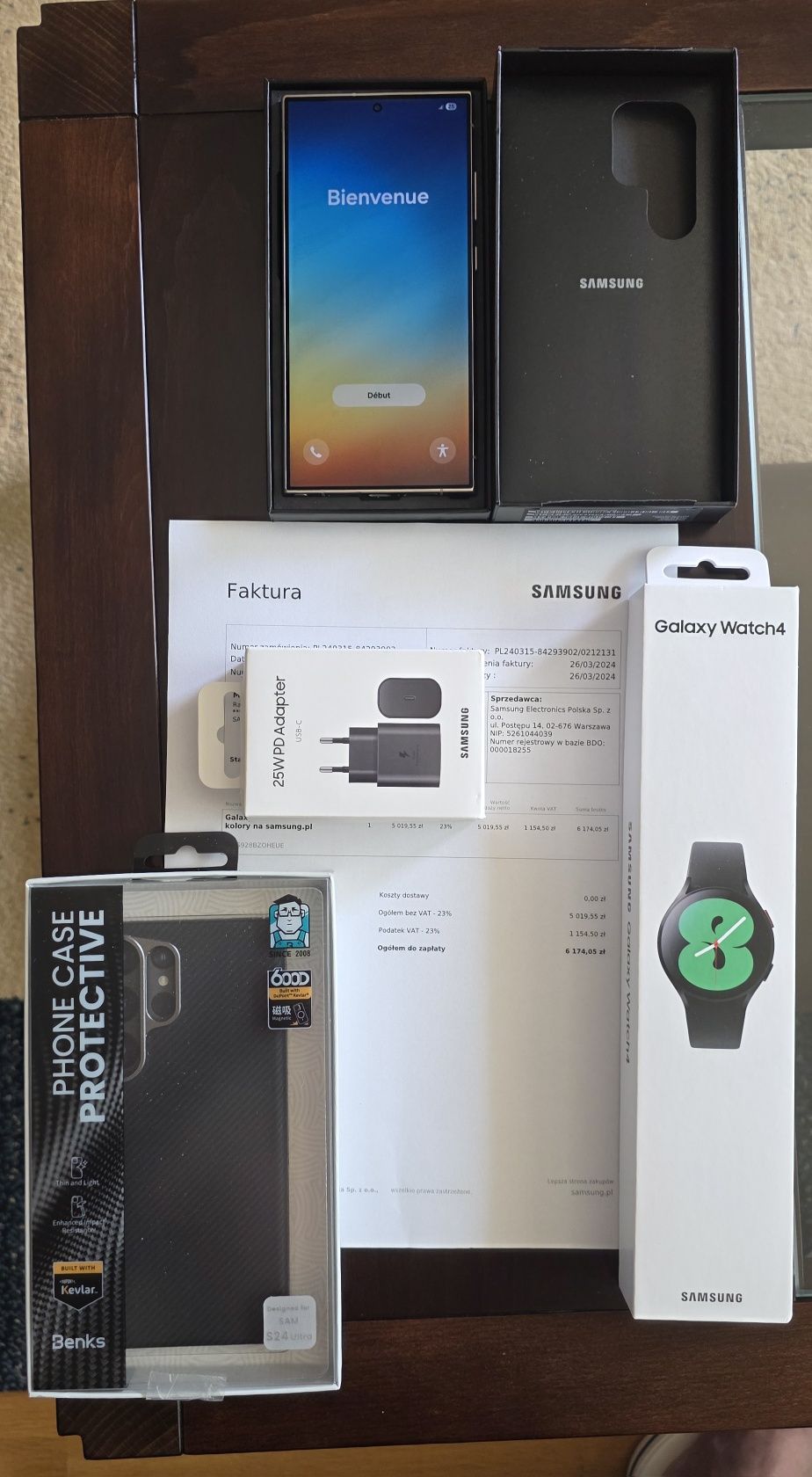 Galaxy S24ultra 512 GB, jak nowy z Watch4,etui, ładowarką 25 W