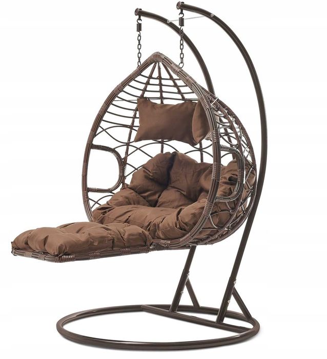 HUŚTAWKA Hamak Fotel Wiszący Z PODNÓŻKIEM BRĄZOWY 2-osobowy