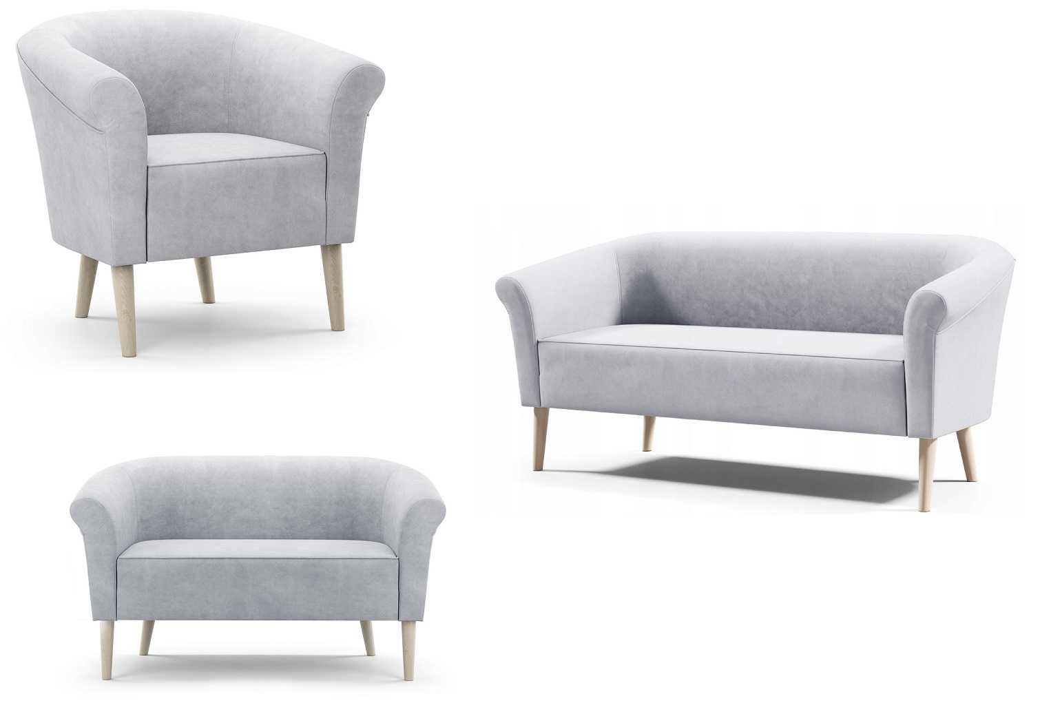 Sofa tapicerowana dwuosobowa do salonu na nóżkach skandynawska