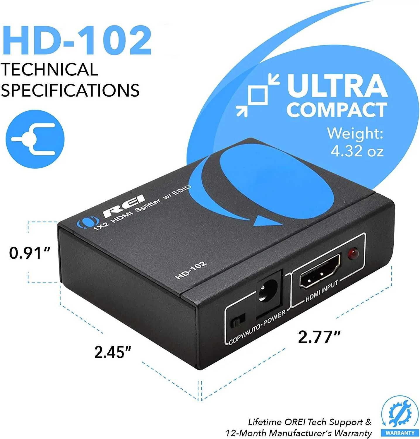 Rozdzielacz HDMI 1x2: 1 Wejście, 2 Wyjścia