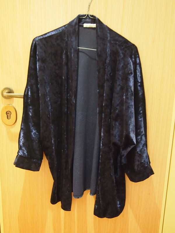 Casaco túnica tipo kimono veludo azul escuro