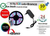 10 Mts Fita Led 5050 RGB + Branco, pack completo com comando