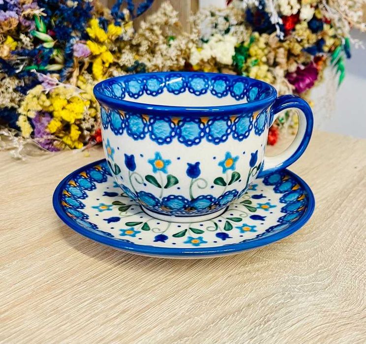 Ceramika Bolesławiec. Filiżanka + spodek unikat (45)