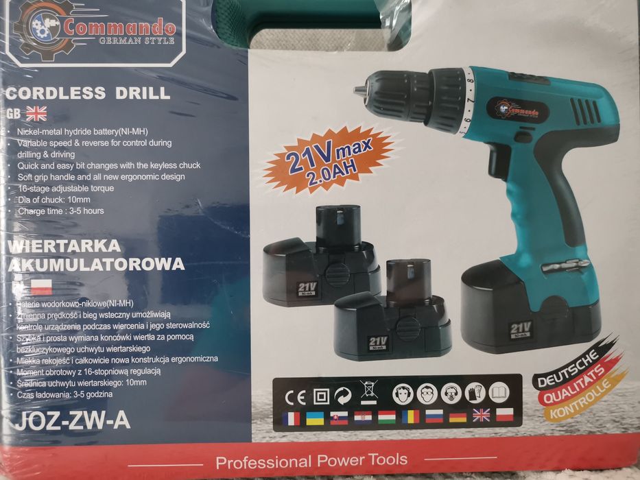 Nowa wiertarka akumulatorowa Commando 21V 2.0Ah – zestaw z walizką
