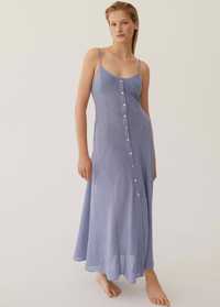 Sukienka Oysho w kratkę vichy maxi bawełna długa we francuskim stylu