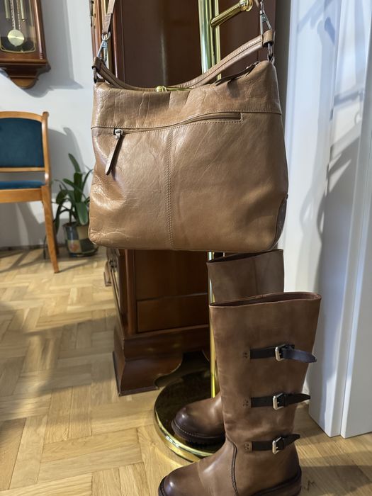 Komplet ze skory naturalnej kozaki damskie 37 i torba