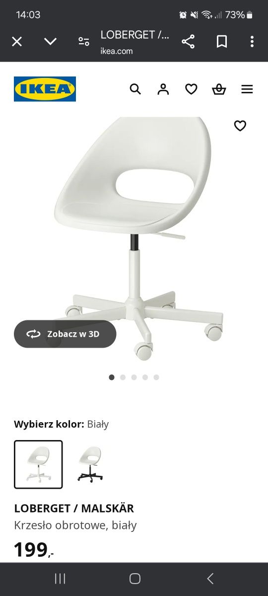 Krzesło obrotowe biurkowe ikea loberget białe