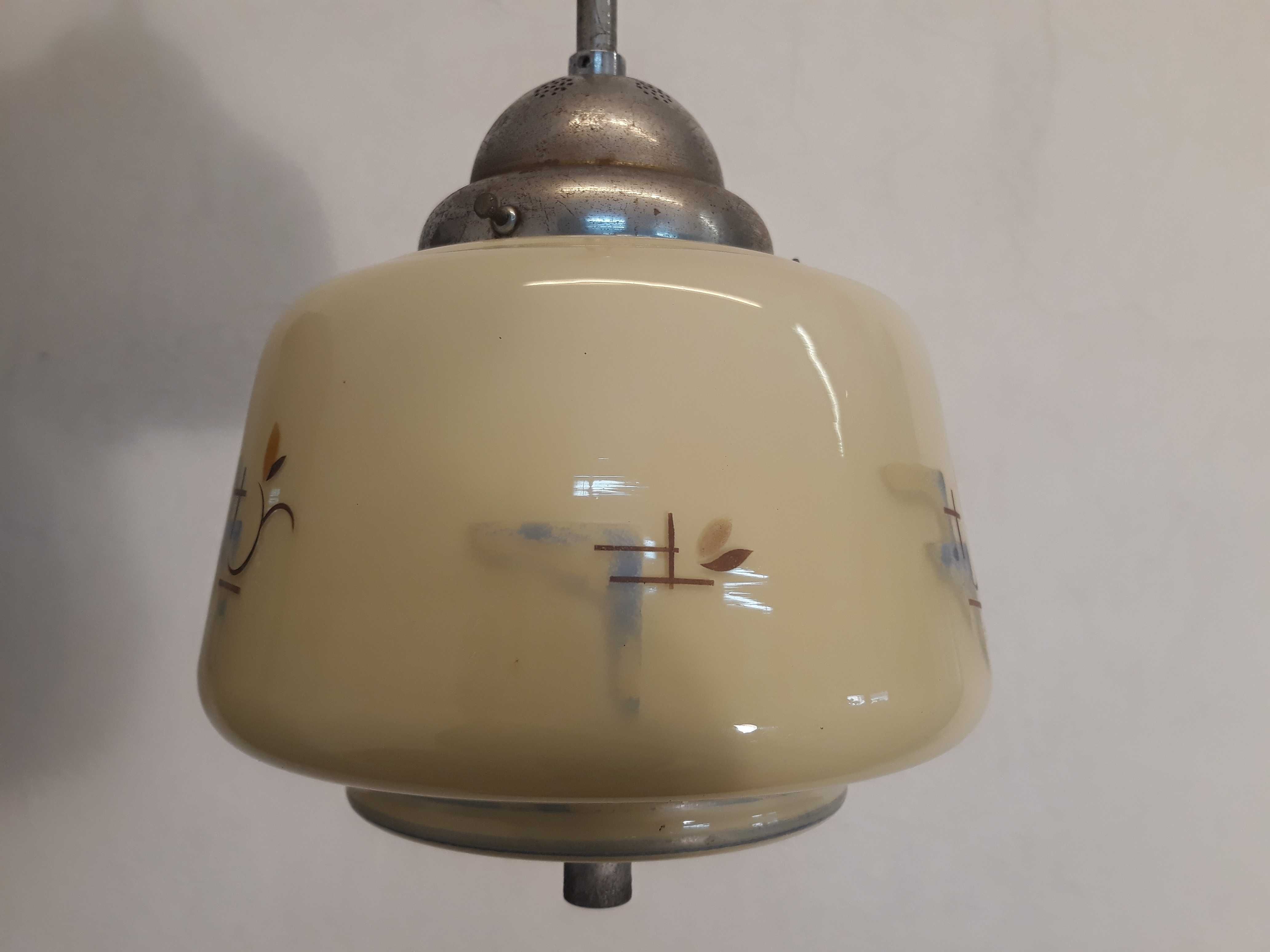 Przedwojenna lampa z kloszem, srebrna, chromowana, art deco, ampla